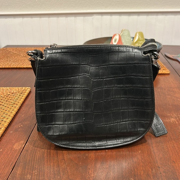 All Saints Captain Croc Round Cow Leather Embossed Crossbody Black - Picture 2 of 16